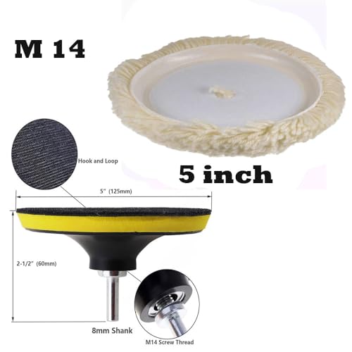 Image of MLD 5 Inch Sanding Polish Pad Hook&Loop Backing Sander Female Thread M14 with Twist Wool Pads HJKC-901 (5inch,M14 Plastic) Pack of -1