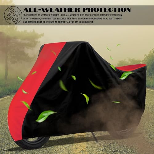 Image of All Weather Protection Two Wheeler Cover for Ather Energy 450 Apex, Scooter & Scooty | Anti Dust, 100% Water Resistance, Heat Resistant, UV Proof - Triple Stitched | (Black Top Red)