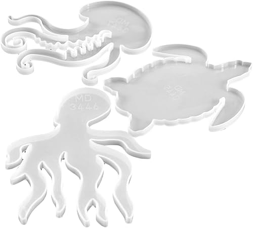 Miniatura 1 de VILLCASE 3 moldes de resina de animales marinos de silicona para tortugas marinas medusas pulpo, molde de fundición de resina epoxi, molde marino