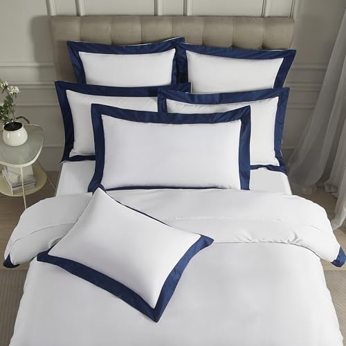 White Pillow Shams King Size Set of 2, 100% Cotton Sateen Weave Hotel Luxury Pillow Shams with Navy Flange, Soft Smooth Breathable Elegant Pillowcases, Decorative Pillow Case for Bedding 20x36 - Thumbnail 2