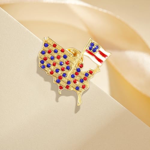 Image of Rhinestone Brooch Pins for Women, Vintage Crystal Enamel Brooches, American Flag Pin Patriotic Lapel Pins Gift for Suit Clothes Bag Accessories