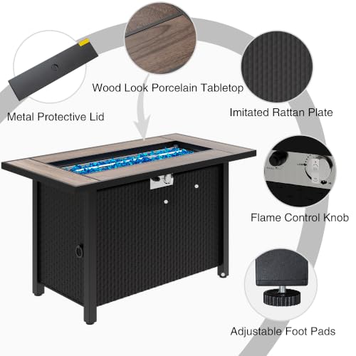 Meilocar 45in Fire Table, Propane Fire Pit with Glass Wind Guard and Rain Cover, Outdoor Firepit Table 50000 BTU 3-in-1 Fire
