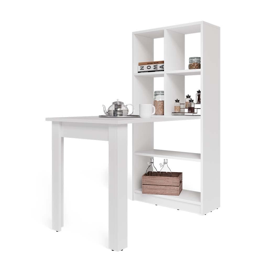 Vicco Esstisch Gael, Weiß, 70 x 122 cm mit 6 Fächern, geeignet als Essplatz und zur Aufbewahrung von Küchenutensilien