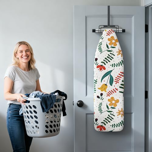 Ironing Board Hanger - Over-The-Door & Wall-Mounted Ironing Board Holder,Removable Hook,Durable Metal Organizer Rack for Y & T-Shaped Boards (Silver)
