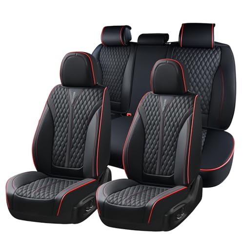 Image of Coverado Car Seat Covers Full Set, Nappa Leather Seat Covers for Cars, Waterproof Front Seat Covers and Back Seat Covers, Car Seat Protector, Car Seat Cover Universal Fit for Most Cars, Black&Red