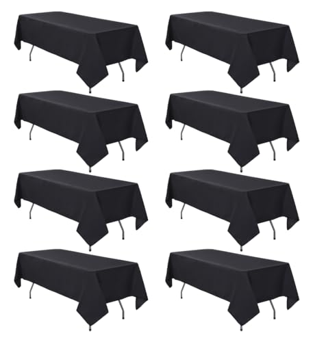 8 Pack Black Tablecloth 60 x 102 Inch Polyester Table Cloth for 6 Foot Rectangle Tables, Wrinkle Resistant Washable Decorative Fabric Table Covers for Wedding Party Banquet Buffet and Camping - image 1