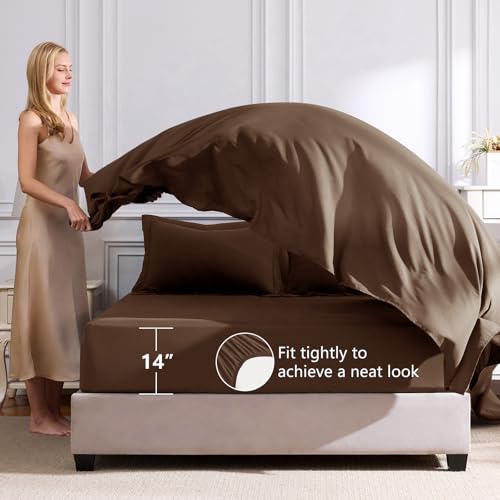 Image of CozyLux Twin XL Comforter Set Brown - 5 Pieces Twin Extra Long Bed in a Bag for College Dorm, All Season Bedding Set for Girls and Boys, Soft Bed Set with Comforter, Sheets, Pillowcase & Sham