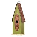 Glitzhome Vintage Hanging Birdhouse - Green Distressed Solid Wood Weatherproof Cottage Bird Shelter & Rustic Decor for Garden/Patio - Ready-to-Hang (13.25")