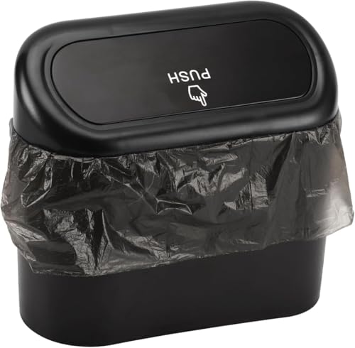 Image of Car Trash Bin with Push Lid and Detachable Hook - Clamshell Garbage Container for Car Door, Armrest Box, Seat Back Pocket or Desk (Pack of 1)