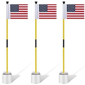 3 Golf Putting Green Flag and Hole Cup Set Putting Green Golf Pin Flag Hole Cup Set Portable Golf Hole Cup and Flag 2 Section Fiberglass Mini Golf Flag Sticks for Putting Green Gifts, American Flag