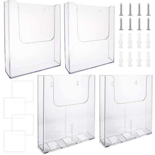 Image of GBACHOOSE 4 Pcs A4 Leaflet Holder Wall, Wall Mounted Document Holder with Screws, Clear Portrait Literature Stands for Files, Leaflet, Brochure, Menu,Magazine