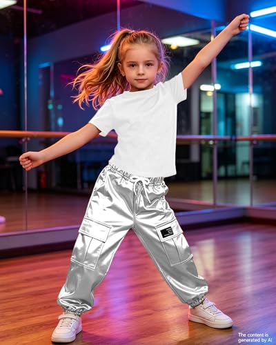 Image of SANGTREE Girls' 2 Piece Outfits T-Shirt and Drawstring Cargo Jogger Pants Clothing Set, 4-14 Years