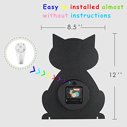 Plumeet Night Light Wall Clock For Kids, Cute Cat Wall Clocks Glow In Dark For Bedroom, Desk Wall Clock For Kids Room Decor, Silent Wood Clocks Battery Operated #TOP6