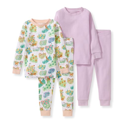 Burt's Bees Baby Baby Girls Pajamas, 2-Piece Tee and Pant PJ Set, 100% Organic Cotton, Snug Fit, Soft Sleep Pajama Outfit, Sizes 12 Months to 12 Years PJs