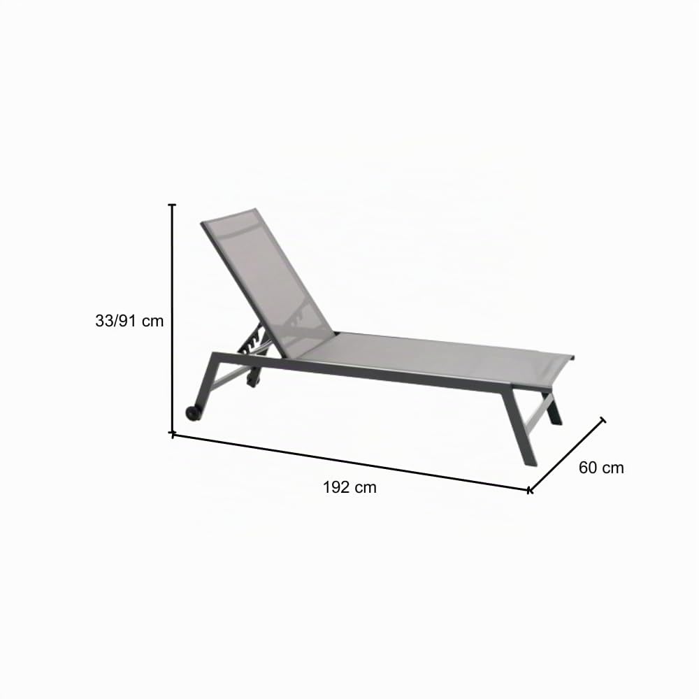 Lettino Prendisole Da Giardino Alamos Pieghevole In Alluminio Verniciato Antracite Con Ruote Posteriori, Impilabile E Regolabile In 5 Posizioni, L 192 x P 60 x H 91 Cm, Seduta In Textilene