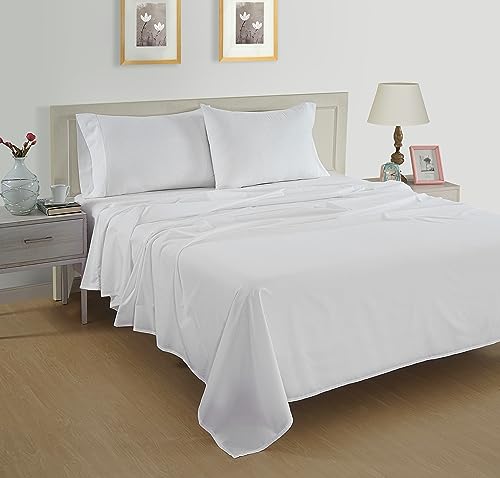 Lane Linen 100% Organic Cotton Pure White Full Sheets Set 4-Piece Long Staple Percale Weave Bedding For Bed Breathable Fits Mattress Upto 15" Deep #TOP1