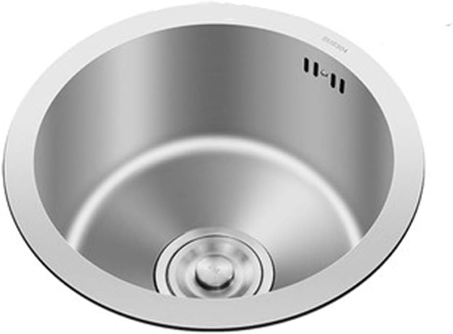 Évier de cuisine rond inox 30x30cm argent compact avec filtre panier pour maison et balcon