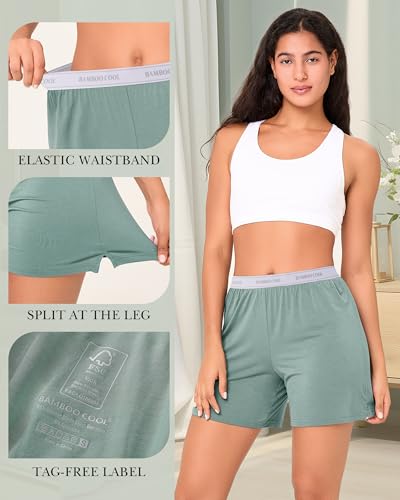 BAMBOO COOL Womens Pajama Shorts Elastic Waistband Pj Pants Leg Opening Lounge Sleep Shorts, 2 Pack4