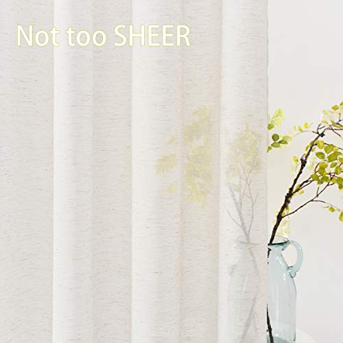 Image of FMFUNCTEX Sheer Tiers 24 Inch Short Natural Flax Linen Blend Small Cafe Curtains for Laundry Room Windows Farmhouse Rusric Curtains Rod Pocket 2 Panels Set