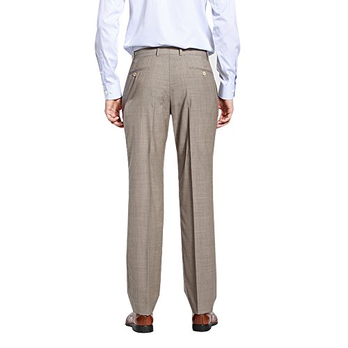 HBDesign Mens Classic Slim Fit Flat Front Straight Iron Free Light Khaki2