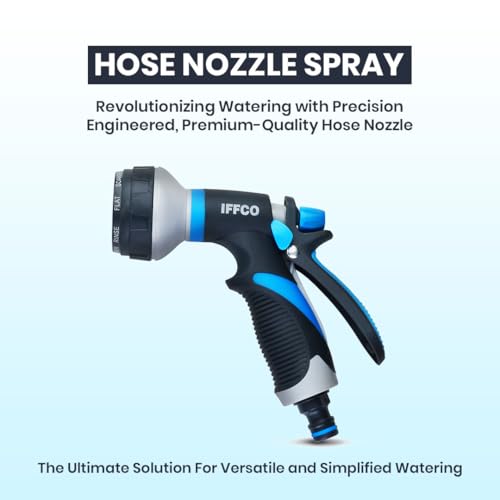 Image of IFFCO Urban Gardens - Hose Nozzle 1 Pc - 8 Mode Watering Spray Gun for Plants & Gardening - Soft-Grip Handle, Adjustable Nozzle Lock - Durable, Rust Resistance, Leakproof Design Spray Nozzle