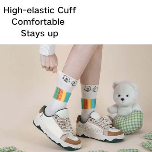 Cute Striped Cartoon Crew Socks - Girls Thin Sheer Summer - Breathable and Comfortable, Non-Slip, Moisture-Wicking2