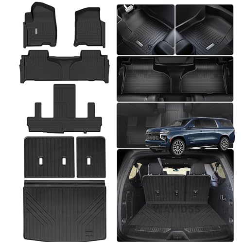 Image of WAYIDSS Floor Mats & Trunk Mat & Backrest Mat for 2021-2025 Chevy Chevrolet Suburban 7 Seats-2 Row Bucket Seat/GMC Yukon XL (Non Short),Car Floor Liners with Cargo Liner