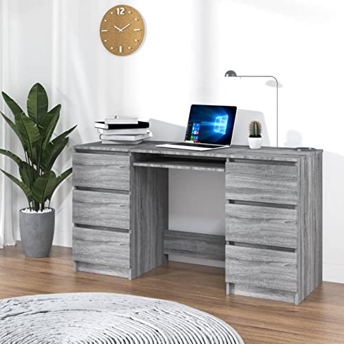 ZEYUAN Escritorio gris Sonoma 140 x 50 x 77 cm, madera de ingeniería, escritorio de oficina, escritorio de oficina en casa, mesa de estudio