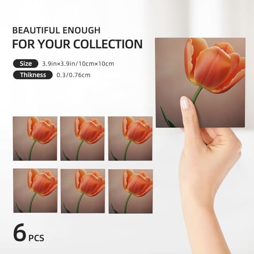 Dessous de verre céramique anti tache et rayure tulipe orange x6