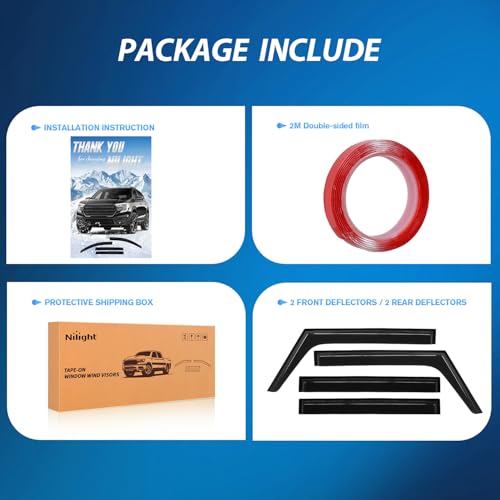 Image of Nilight Tape-On Rain Guards for Jeep Wrangler JK 2007-2018, 4PCS