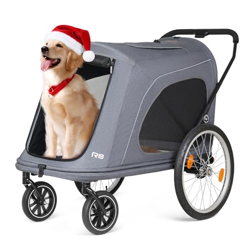 Image of R8 Pro Extra Large Foldable Pet Stroller, Dog Stroller & Pet Trailer for Large Dogs Under 100 lbs, Unmovable, Disabled & Pregnant Dogs - Conveniently Carriable by Bike and Car, Grey