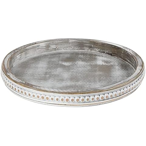 Gurfuy Wooden Decorative Tray Rustic Wood Tray Serving Tray Vintage Wooden Trays Decorative Wood Trays Wooden Serving Trays Farmhouse Wood Trays for Breakfast Coffee Table Tray (Round-White) Cover