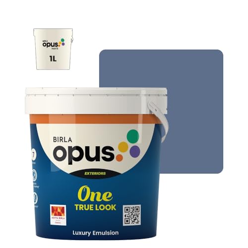 Image of Birla Opus One True Look Luxury Emulsion Paint (1L, Falling Darkness, Soft Sheen Finish) | Anti-Fading, UV & Algae Protection, Strong Film Intergrity | For Exterior Walls of Home, Office