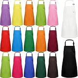 Janmercy 20 Pcs Kids Aprons Set, Children Chef Aprons, Kids Adjustable Aprons for Boys Girls Cooking Baking, L for 7-13 Age (Multicolor)