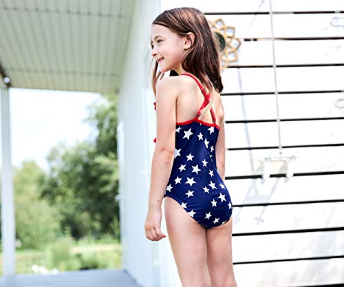 Big Girls One Piece Swimsuit Hawaiian Ruffle Swimwear Beach Bathing Suit American Flag Size 12/10-12 #TOP3