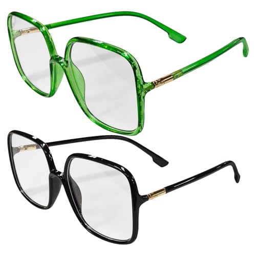Paquete De 2 Gafas Con Montura Cuadrada, Gafas De Moda, Gafas Antiluz Azul, Gafas De Estilo Simple, Gafas Para Computadora (Negro, Verde)