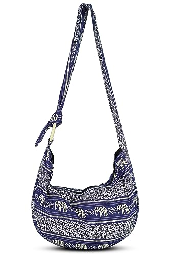 Image of Hobo Crossbody Bag for Women - Handmade Cotton Boho Purse with Wooden Ring | Lightweight Slouchy Shoulder Sling Tote Bag