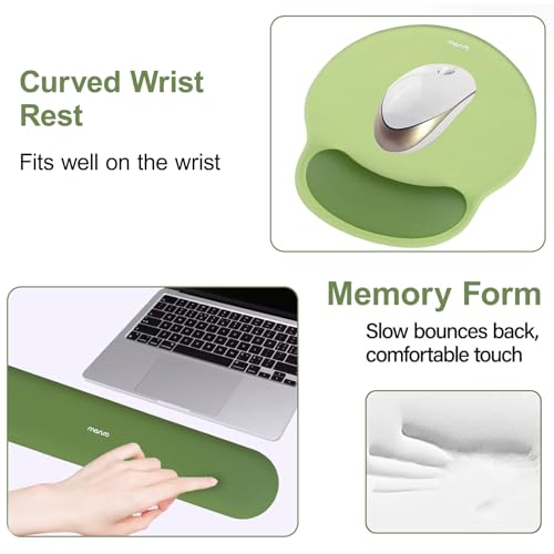 Image of MOSISO Wrist Rest Support for Mouse Pad&Keyboard Set, Circle Curved Ergonomic Mousepad&Coaster Non-Slip Base Home /Office Pain Relief&Easy Typing Pad with Soft Cloth&Raised Memory Foam, Olive Green