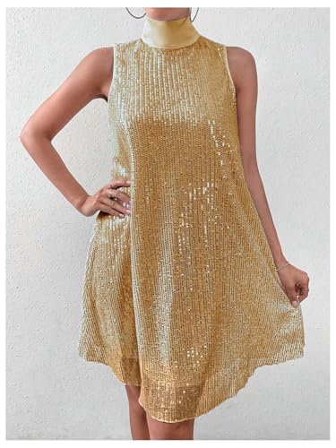 Image of Floerns Women's Sequin Sleeveless Tank High Neck Bow Shiny Party Dress