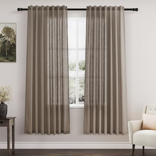 Image of Linen Curtains 72 Inch Long for Living Room Back Tab Dark Taupe