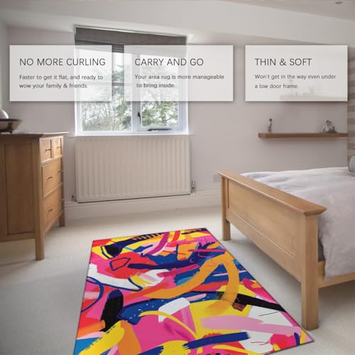 Tapis à poil bas et large tapis intérieur graffiti abstrait multicolore - 5