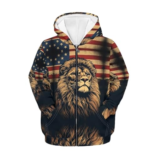 Patriotic Theme Animal Hoodies for Boys Loose Fit Comfort Soft Graphic Zip Up Hoodie with Pockets