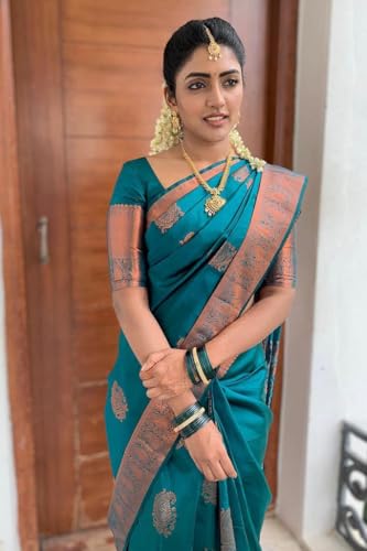 Image of C J Enterprise Women's Banarasi Saree Pure Kanjivaram Style Silk Saree With Blouse Piece for Wedding (Shiv-1)