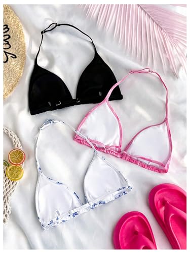 Girl's 3 Packs Floral Halter Bikini Tops Wireless Padded Bathing Suit Tops Swimsuit Bras2