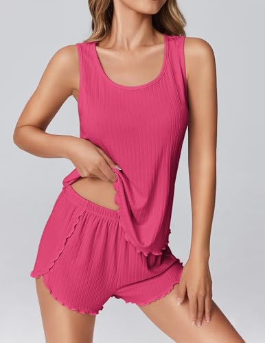 Image of Ekouaer 2 Pieces Womens Tank Top Pajamas Set Soft Sleepwear Cami and Shorts | Summer Sleeveless Loungewear Pjs Set for Wedding Party, Home
