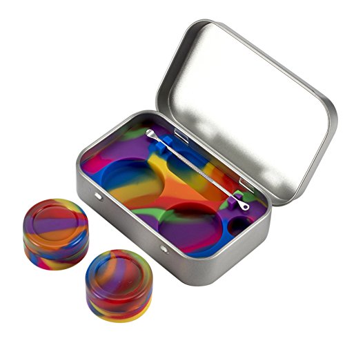 Image of XIFEI portable stainless steel tin box 2-5ml silicone container jars，non-stick storage wax carrying case with extra stainless steel spoons (7 colors)