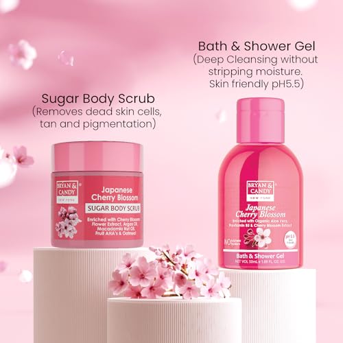 Image of Bryan & Candy Cherry Blossom Bath Tub Kit Collection Women's Day Gift Set For Women and Men |Ph5.5 Skin Friendly | Vegan