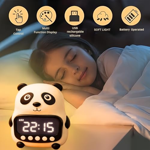 Image of One94Store Panda Shape Digital Alarm Clock with LED Display & Night Light | Snooze, Timer, Temperature Display | Kids Bedside Clock for Bedroom, Study Table & Home Decor