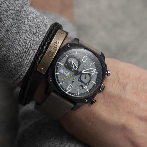 Image of AVI-8 Men's 45mm Hawker Hunter Retrograde Chronograph Watch with Leather Strap AV-4052