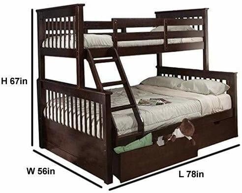 Image of APRODZ Fragho Sheesham Wood Bunk Bed with 2 Drawer Storage | Wooden Twin Over Bed with Ladder for Kids' Room Bedroom Living Room Home (Brown Finish)